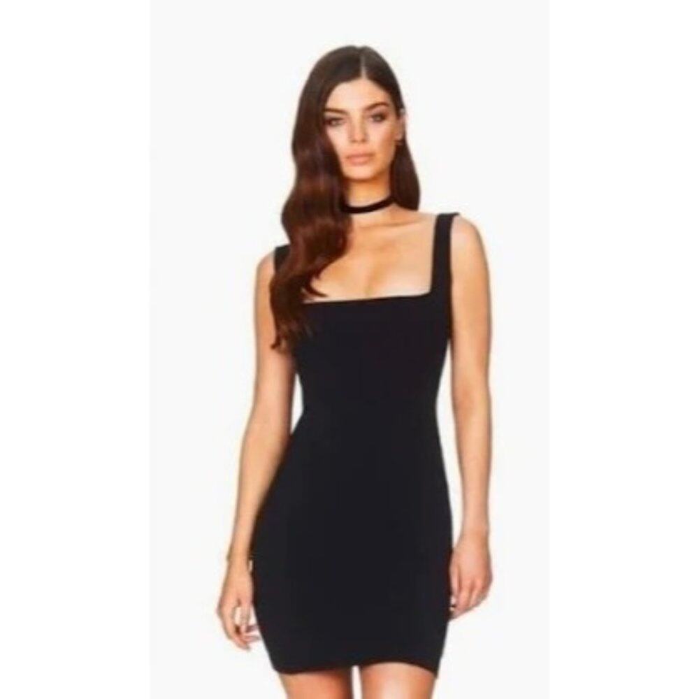 Nookie Taylor Mini Dress Black Square Neck Cocktail Bodycon Women’s M NWT
